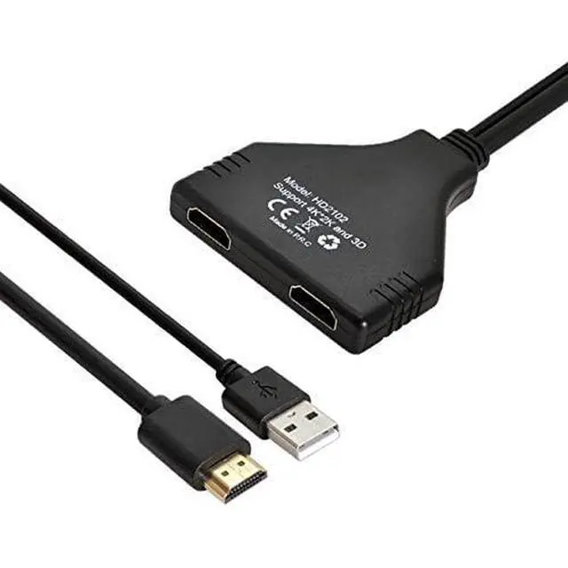 Alt view image 5 of 6 - HDMI-Compatible 1.3 to Dual Female Splitter Switch Extension Adapter Cable with Power for HDTV Laptop 1080P