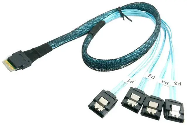 Main image of Slim Line SAS 4.0 SFF-8654 4i 38pin Host to 4 SATA 7pin Target Hard Disk Fanout Raid Cable 50cm