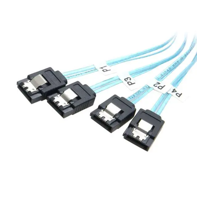 Alt view image 2 of 7 - Slim Line SAS 4.0 SFF-8654 4i 38pin Host to 4 SATA 7pin Target Hard Disk Fanout Raid Cable 50cm