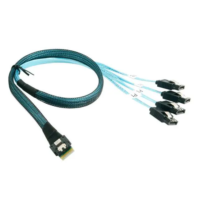 Alt view image 6 of 7 - Slim Line SAS 4.0 SFF-8654 4i 38pin Host to 4 SATA 7pin Target Hard Disk Fanout Raid Cable 50cm