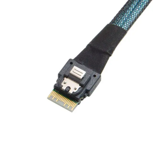 Alt view image 5 of 7 - Slim Line SAS 4.0 SFF-8654 4i 38pin Host to 4 SATA 7pin Target Hard Disk Fanout Raid Cable 50cm
