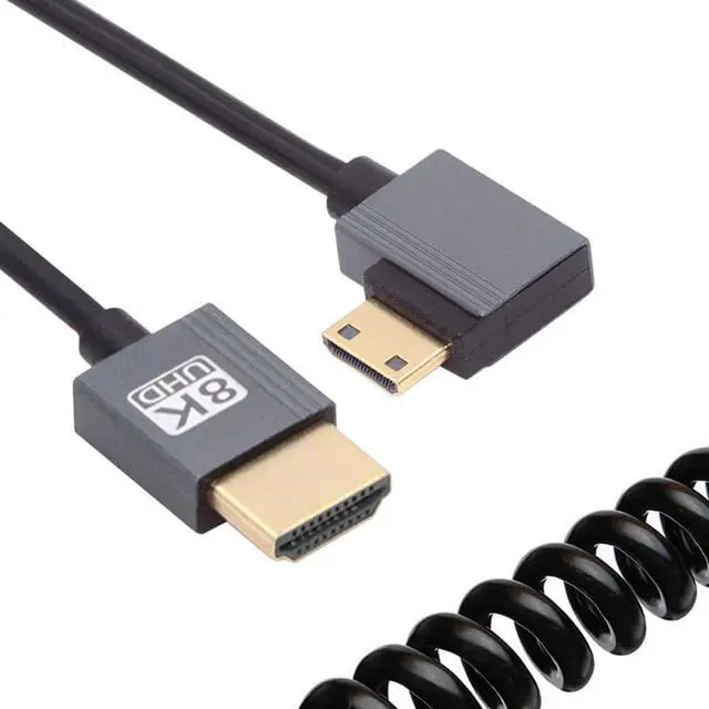 Main image of 8K 60hz Mini HDMI 2.1 Male to HDMI Male Stretch Coiled Right Angled Cable for HDTV Computer Laptop Monitor 100cm