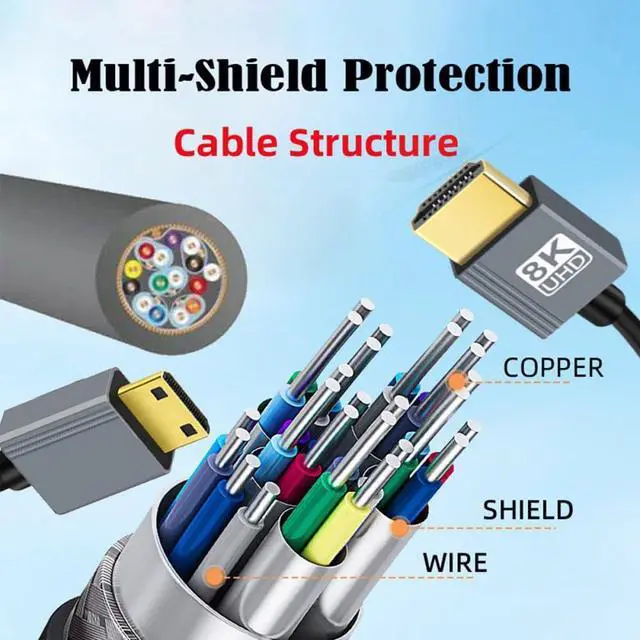 Alt view image 5 of 7 - 8K 60hz Mini HDMI 2.1 Male to HDMI Male Stretch Coiled Right Angled Cable for HDTV Computer Laptop Monitor 100cm