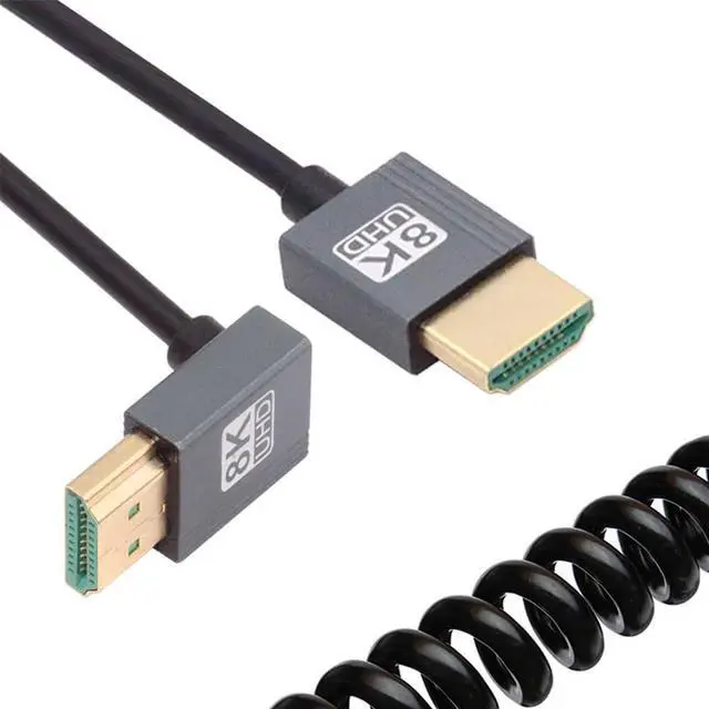 Main image of 8K 60hz HDMI 2.1 Male to HDMI Male Stretch Coiled Up Angled Cable for HDTV Computer Laptop Monitor 100cm