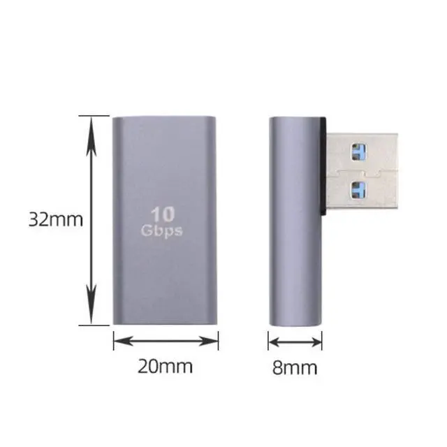 Alt view image 2 of 7 - 10Gbps USB3.0 Male Low Profile 90 Degree Left Angled Type to Female Extension Power Data Video Adapter