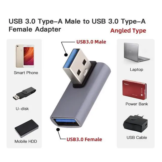 Alt view image 3 of 7 - 10Gbps USB3.0 Male Low Profile 90 Degree Left Angled Type to Female Extension Power Data Video Adapter