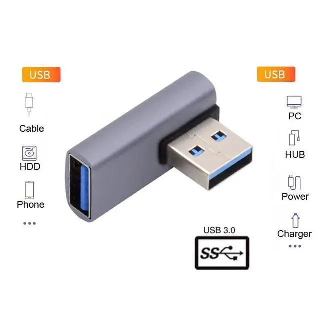 Alt view image 4 of 7 - 10Gbps USB3.0 Male Low Profile 90 Degree Left Angled Type to Female Extension Power Data Video Adapter