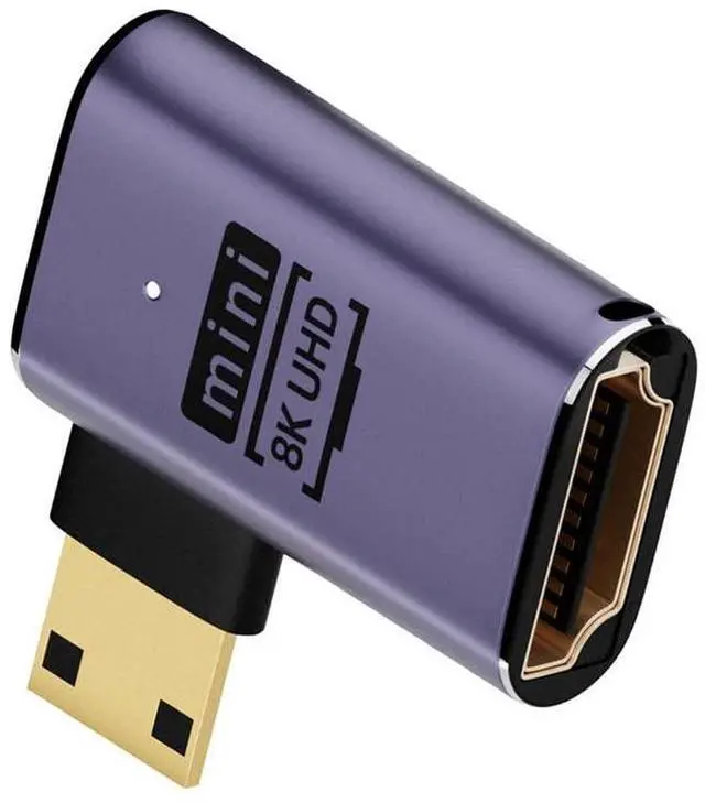 Alt view image 2 of 7 - Left Angled Mini HDMI Male to HDMI 2.1 Female UHD Extension Gold Converter Adapter Support 8K 60hz HDTV