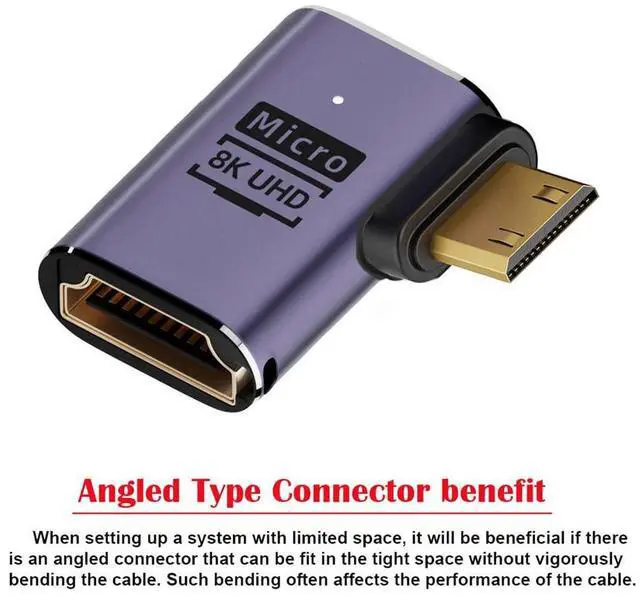 Alt view image 4 of 7 - Left Angled Mini HDMI Male to HDMI 2.1 Female UHD Extension Gold Converter Adapter Support 8K 60hz HDTV
