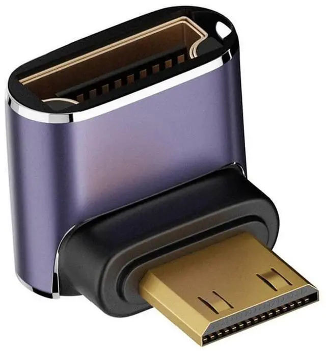 Alt view image 2 of 7 - Down Angled Mini HDMI Male to HDMI 2.1 Female UHD Extension Gold Converter Adapter Support 8K 60hz HDTV