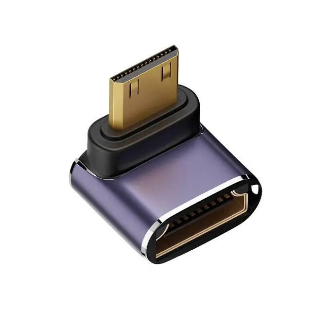 Main image of Down Angled Mini HDMI Male to HDMI 2.1 Female UHD Extension Gold Converter Adapter Support 8K 60hz HDTV