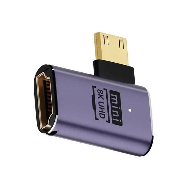 Alt view image 2 of 7 - Right Angled Mini HDMI Male to HDMI 2.1 Female UHD Extension Gold Converter Adapter Support 8K 60hz HDTV