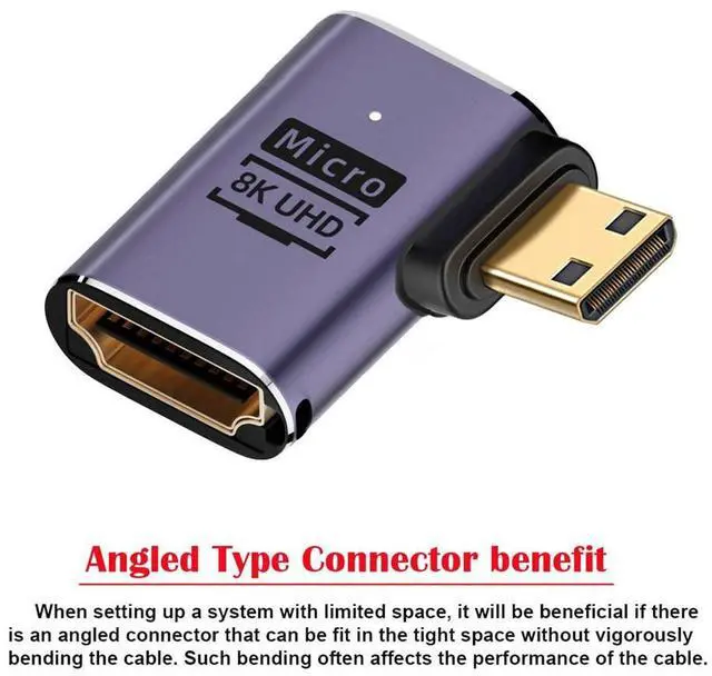 Alt view image 4 of 7 - Right Angled Mini HDMI Male to HDMI 2.1 Female UHD Extension Gold Converter Adapter Support 8K 60hz HDTV