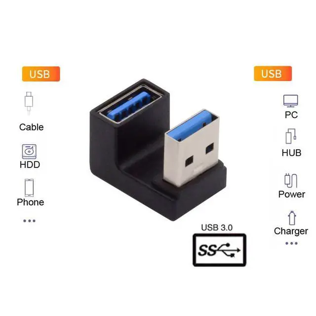 Alt view image 3 of 7 - 10Gbps USB3.0 Male Opposite U Shape Back Angled to Female Extension Power Data Video Adapter