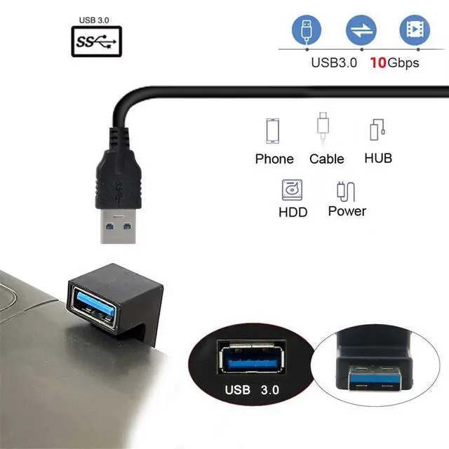 Alt view image 5 of 7 - 10Gbps USB3.0 Male Opposite U Shape Back Angled to Female Extension Power Data Video Adapter