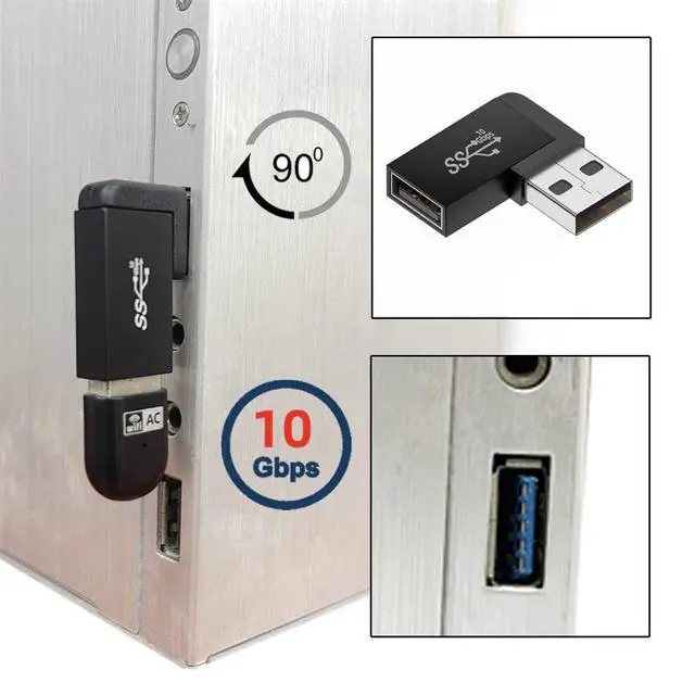 Alt view image 4 of 7 - USB3.0 Male to Female Support 10Gbps Extension Power Data Video 90 Degree Adapter Left Angled Type