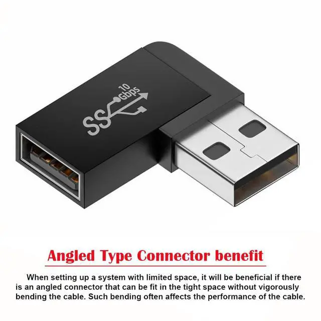 Alt view image 5 of 7 - USB3.0 Male to Female Support 10Gbps Extension Power Data Video 90 Degree Adapter Left Angled Type