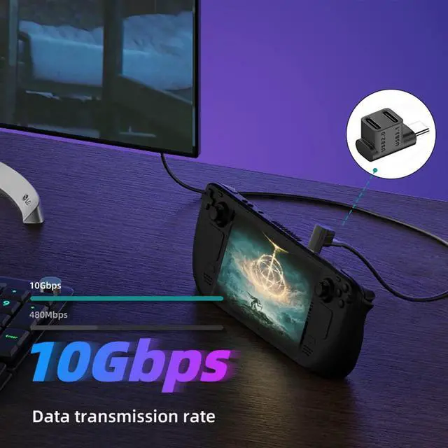 Alt view image 7 of 7 - 10Gbps Opposite U Shape Back Angled USB3.0 Type C Male to Female Power Data Video Adapter Compatible with Steam Deck Phone Laptop