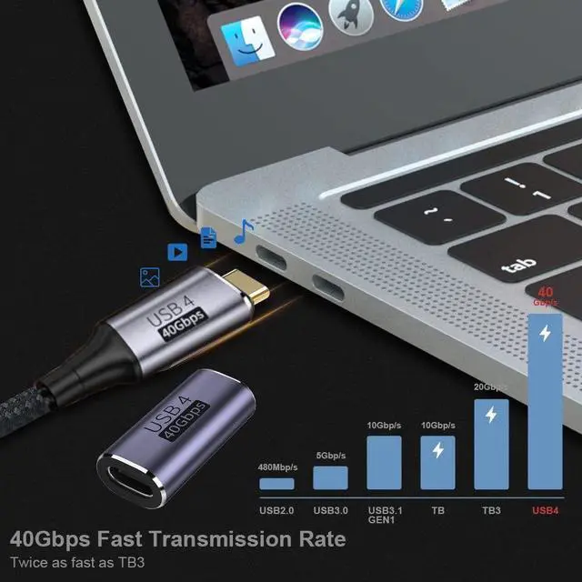 Alt view image 7 of 7 - 40Gbps Female to Female USB4 Type C 100W Power Data 8K Video Adapter Extender for Laptop Phone