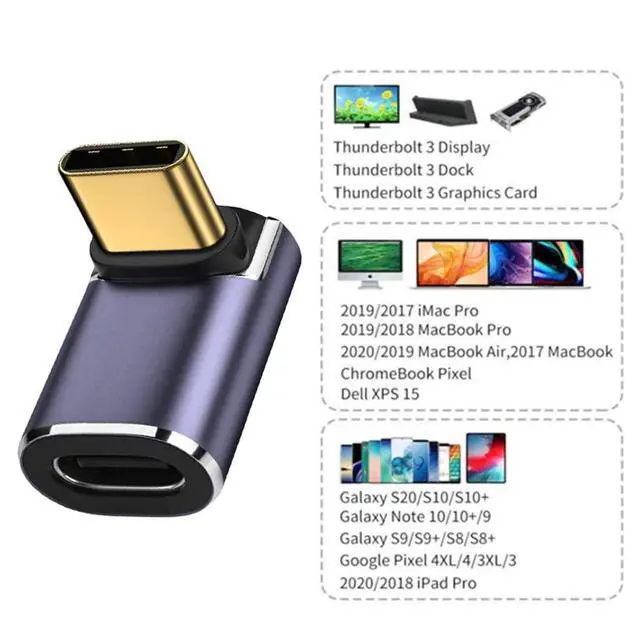 Alt view image 2 of 7 - 40Gbps Male to Female USB4 Type C 90 Degree Up Down Angled 100W Power Data 8K Video Adapter for Laptop Phone