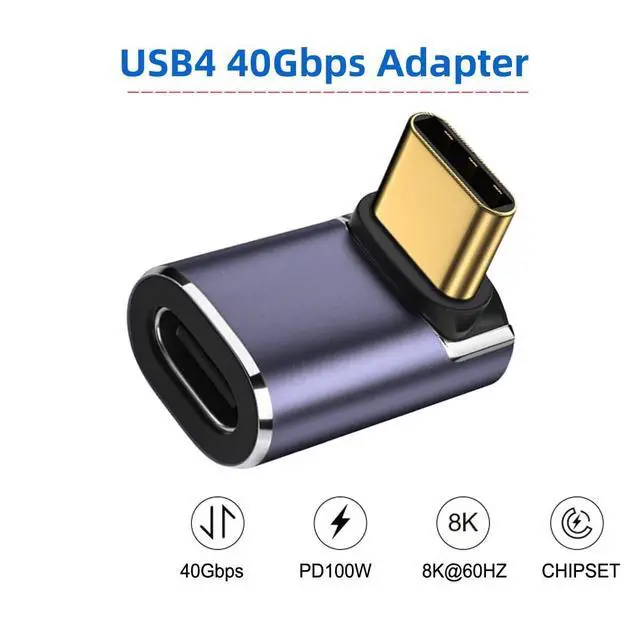 Alt view image 3 of 7 - 40Gbps Male to Female USB4 Type C 90 Degree Up Down Angled 100W Power Data 8K Video Adapter for Laptop Phone