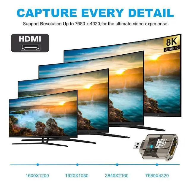 Alt view image 7 of 7 - Type-D Micro-HDMI to UHD HDMI 2.1 Male to Female Extension Adapter Extender Transparent with Smart LED Light Support 8K 60hz HDTV