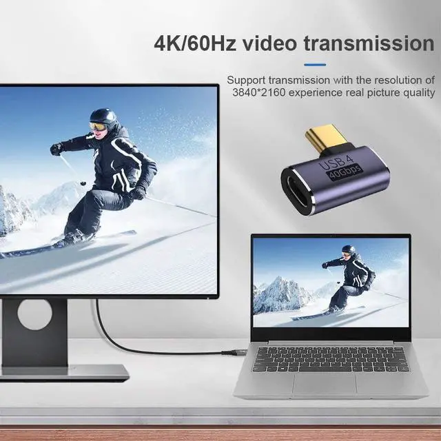 Alt view image 5 of 7 - 40Gbps Male to Female USB4 Type C 90 Degree Left Right Angled 100W Power Data 8K Video Adapter for Laptop Phone