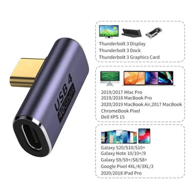 Alt view image 2 of 7 - 40Gbps Low Profile USB4 Type C Male to Female Right Angled 100W Power Data 8K Video Adapter for Laptop Phone