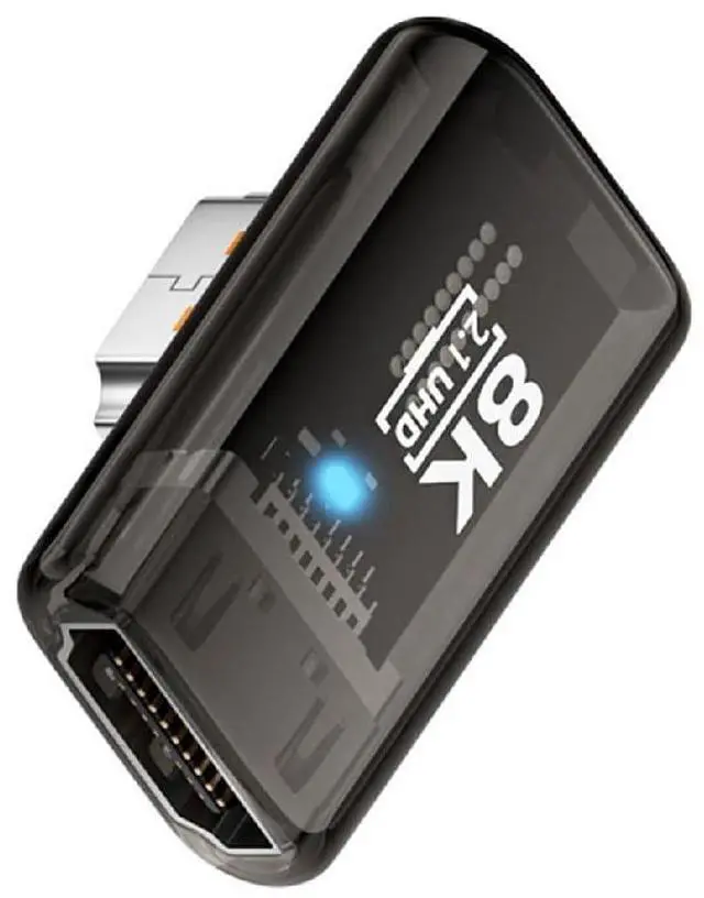 Main image of UHD 8K 60hz Right Angled 90 Degree Low Profile HDMI 2.1 Female to HDMI Male Extension Adapter Extender Transparent with Smart LED HDTV
