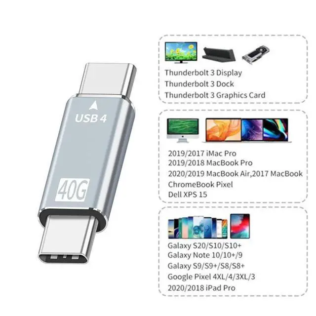 Alt view image 2 of 7 - 40Gbps Male to Male Straight USB4 Type C Connector 100W Power Data 8K Video Adapter for Laptop Phone