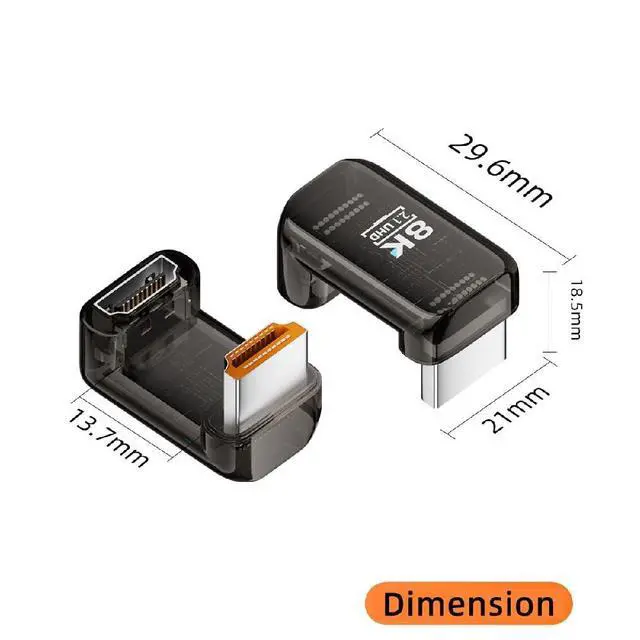 Alt view image 2 of 7 - UHD 8K 60hz Down Angled 360 Degree Opposite U Shape Back HDMI Male to HDMI 2.1 Female Extension Adapter Extender Transparent with Smart LED HDTV