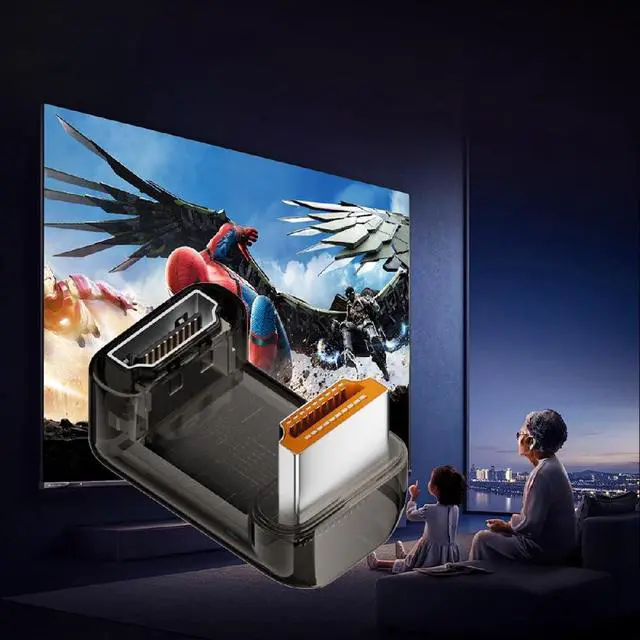Alt view image 3 of 7 - UHD 8K 60hz Down Angled 360 Degree Opposite U Shape Back HDMI Male to HDMI 2.1 Female Extension Adapter Extender Transparent with Smart LED HDTV