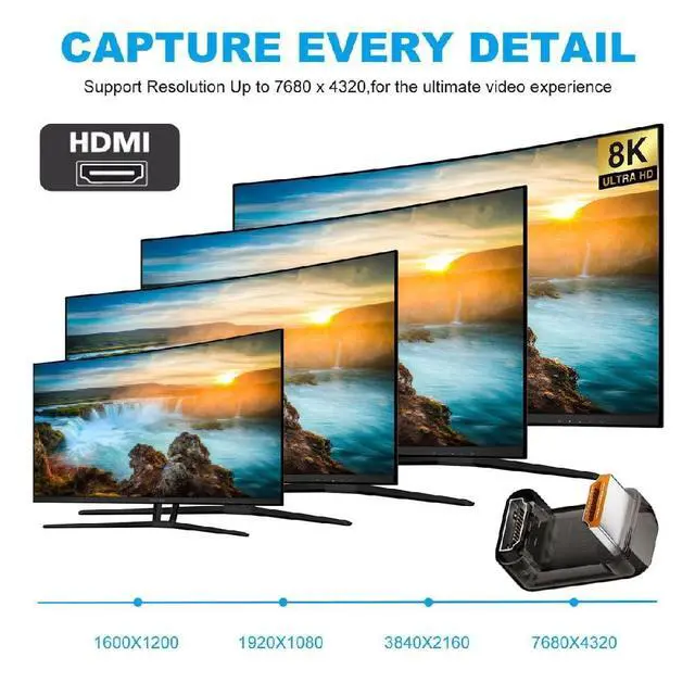 Alt view image 7 of 7 - UHD 8K 60hz Down Angled 360 Degree Opposite U Shape Back HDMI Male to HDMI 2.1 Female Extension Adapter Extender Transparent with Smart LED HDTV