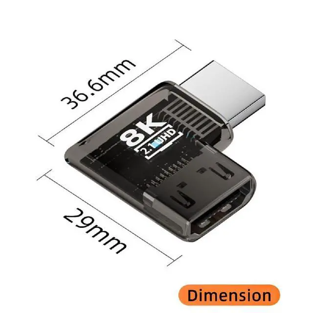 Alt view image 2 of 7 - UHD 8K 60hz Right Angled 90 Degree Horizontal HDMI Male to HDMI 2.1 Female Extension Adapter Extender Transparent with Smart LED HDTV