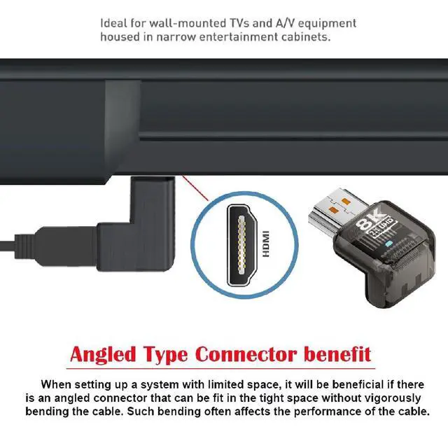 Alt view image 2 of 7 - UHD 8K 60hz Up Angled 90 Degree HDMI 2.1 Female to HDMI Male Extension Adapter Extender Transparent with Smart LED HDTV