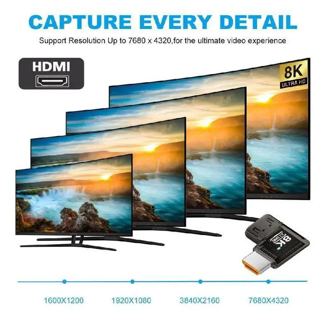Alt view image 7 of 7 - UHD 8K 60hz Right Angled 90 Degree Horizontal HDMI Male to HDMI 2.1 Female Extension Adapter Extender Transparent with Smart LED HDTV