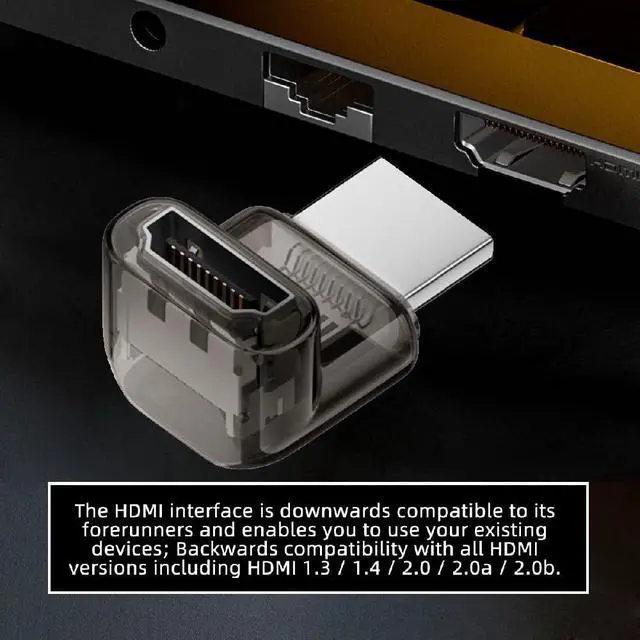 Alt view image 5 of 7 - UHD 8K 60hz Up Angled 90 Degree HDMI 2.1 Female to HDMI Male Extension Adapter Extender Transparent with Smart LED HDTV