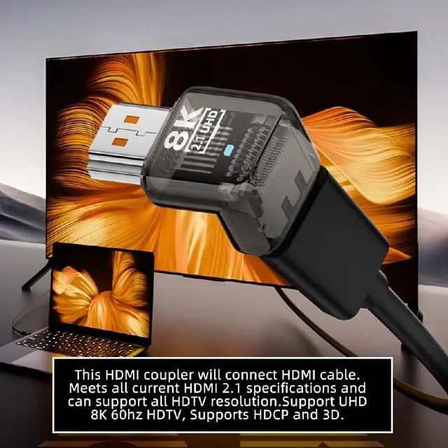 Alt view image 6 of 7 - UHD 8K 60hz Up Angled 90 Degree HDMI 2.1 Female to HDMI Male Extension Adapter Extender Transparent with Smart LED HDTV
