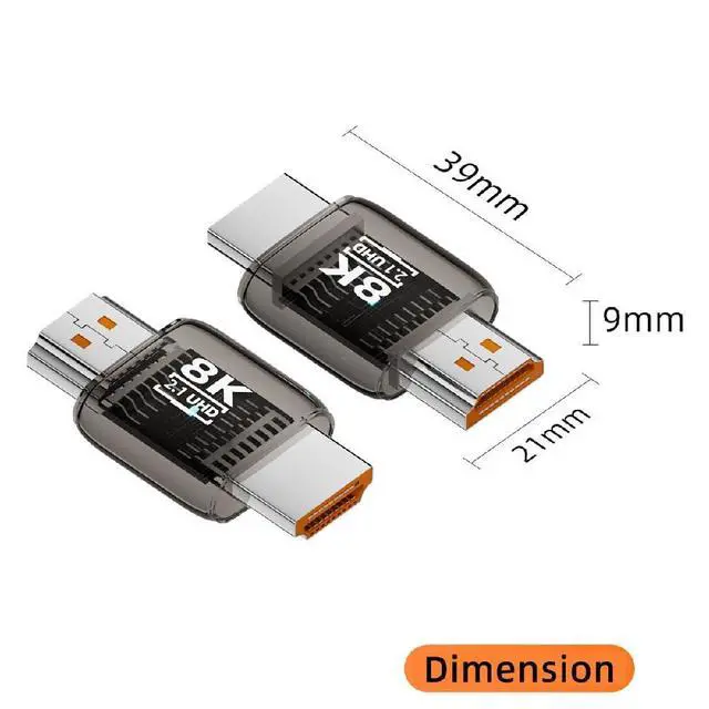Alt view image 2 of 7 - UHD 8K 60hz HDMI Male to HDMI 2.1 Male Extension Adapter Extender Transparent with Smart LED Light Support HDTV