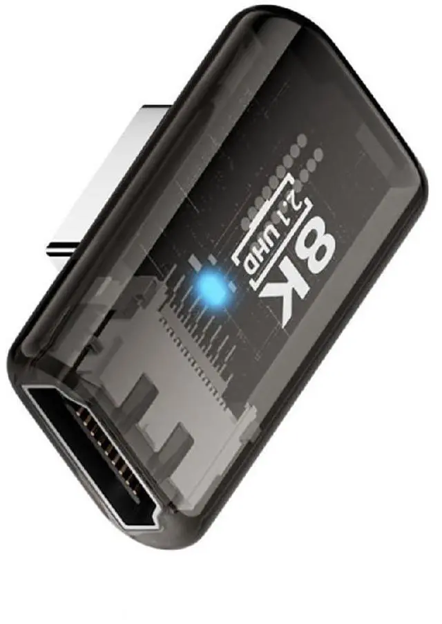 Main image of UHD 8K 60hz HDMI 2.1 Female to HDMI Male Left Angled 90 Degree Low Profile Extension Adapter Extender Transparent with Smart LED HDTV