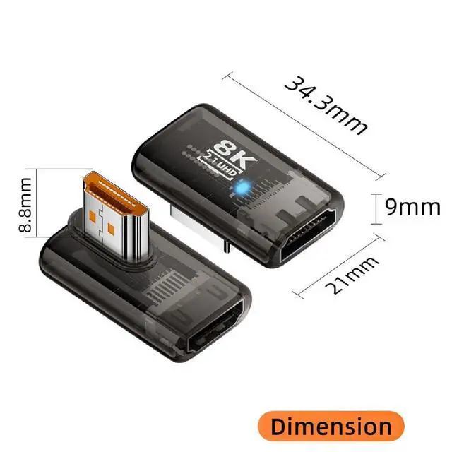 Alt view image 2 of 7 - UHD 8K 60hz HDMI 2.1 Female to HDMI Male Left Angled 90 Degree Low Profile Extension Adapter Extender Transparent with Smart LED HDTV