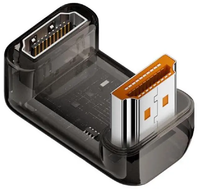 Main image of UHD 8K 60hz Up Angled 360 Degree Opposite U Shape Back HDMI Male to HDMI 2.1 Female Extension Adapter Extender Transparent with Smart LED HDTV