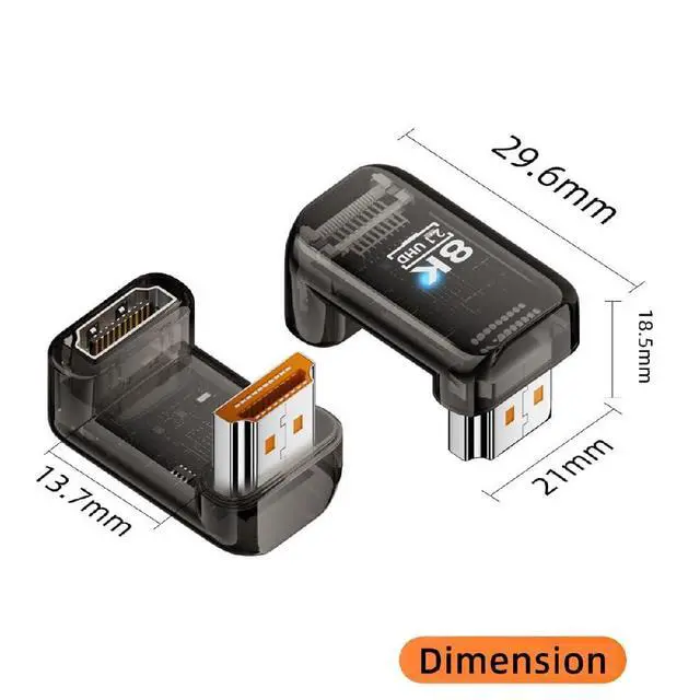 Alt view image 2 of 7 - UHD 8K 60hz Up Angled 360 Degree Opposite U Shape Back HDMI Male to HDMI 2.1 Female Extension Adapter Extender Transparent with Smart LED HDTV