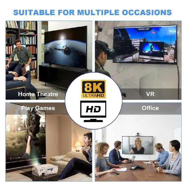 Alt view image 5 of 7 - UHD 8K 60hz HDMI Male to HDMI 2.1 Male Extension Adapter Extender Transparent with Smart LED Light Support HDTV