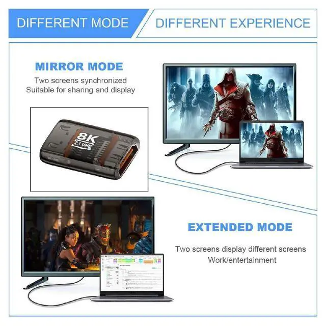 Alt view image 2 of 7 - UHD 8K 60hz Extension HDMI 2.1 Female to HDMI Male Adapter Extender Transparent with Smart LED Light Support HDTV