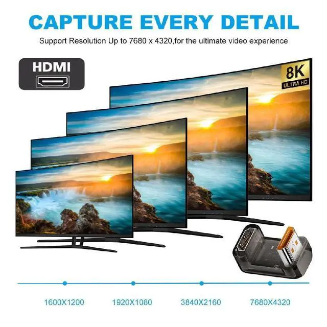 Alt view image 7 of 7 - UHD 8K 60hz Up Angled 360 Degree Opposite U Shape Back HDMI Male to HDMI 2.1 Female Extension Adapter Extender Transparent with Smart LED HDTV