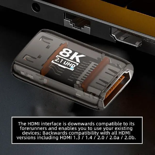 Alt view image 4 of 7 - UHD 8K 60hz Extension HDMI 2.1 Female to HDMI Male Adapter Extender Transparent with Smart LED Light Support HDTV