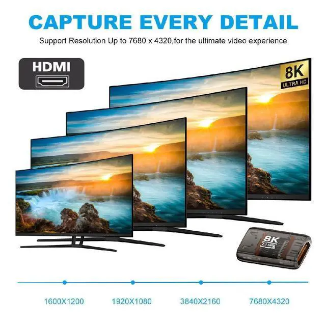 Alt view image 6 of 7 - UHD 8K 60hz Extension HDMI 2.1 Female to HDMI Male Adapter Extender Transparent with Smart LED Light Support HDTV