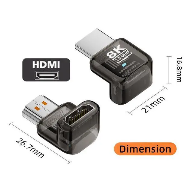 Alt view image 2 of 7 - UHD 8K 60hz Down Angled 90 Degree HDMI 2.1 Female to HDMI Male Extension Adapter Extender Transparent with Smart LED HDTV