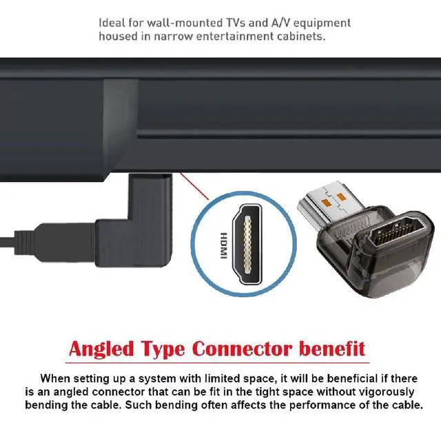 Alt view image 3 of 7 - UHD 8K 60hz Down Angled 90 Degree HDMI 2.1 Female to HDMI Male Extension Adapter Extender Transparent with Smart LED HDTV